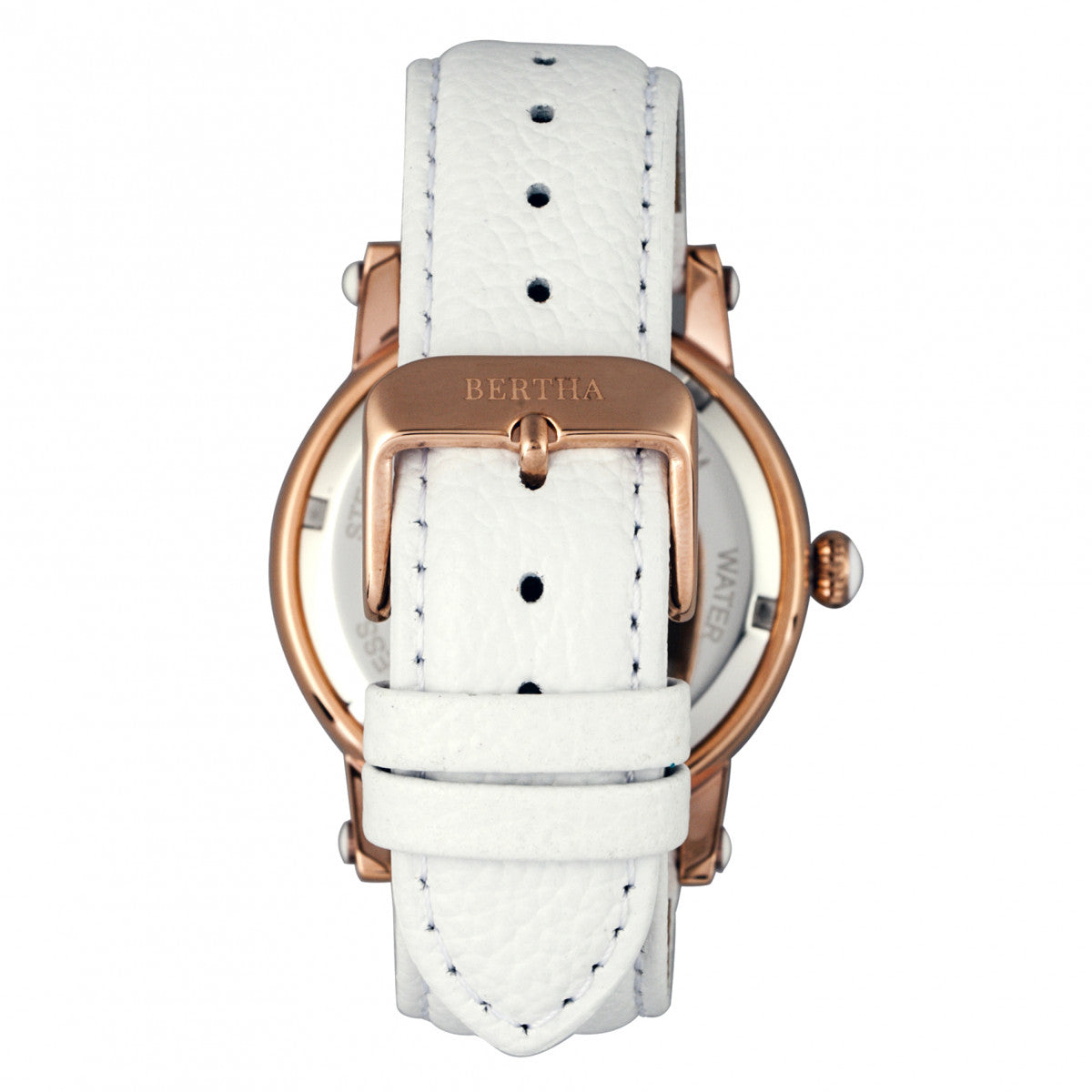 Bertha Morgan MOP Leather-Band Ladies Watch - Rose Gold/White