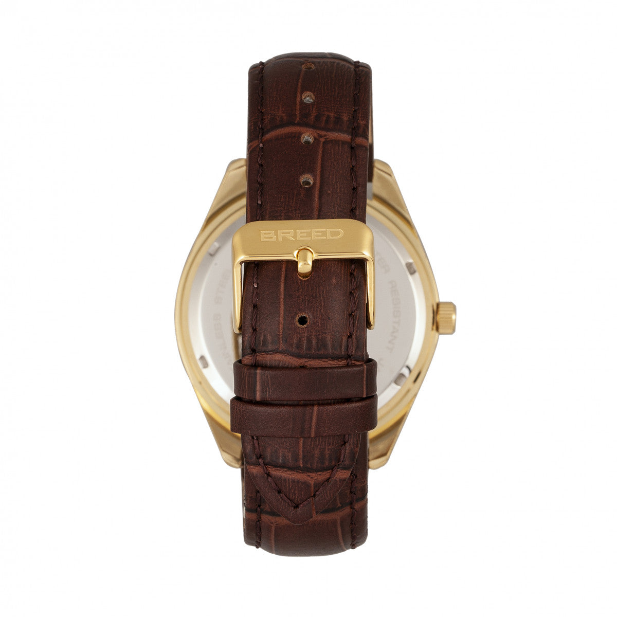 Breed Louis Leather-Band Watch w/Date - Gold/Silver