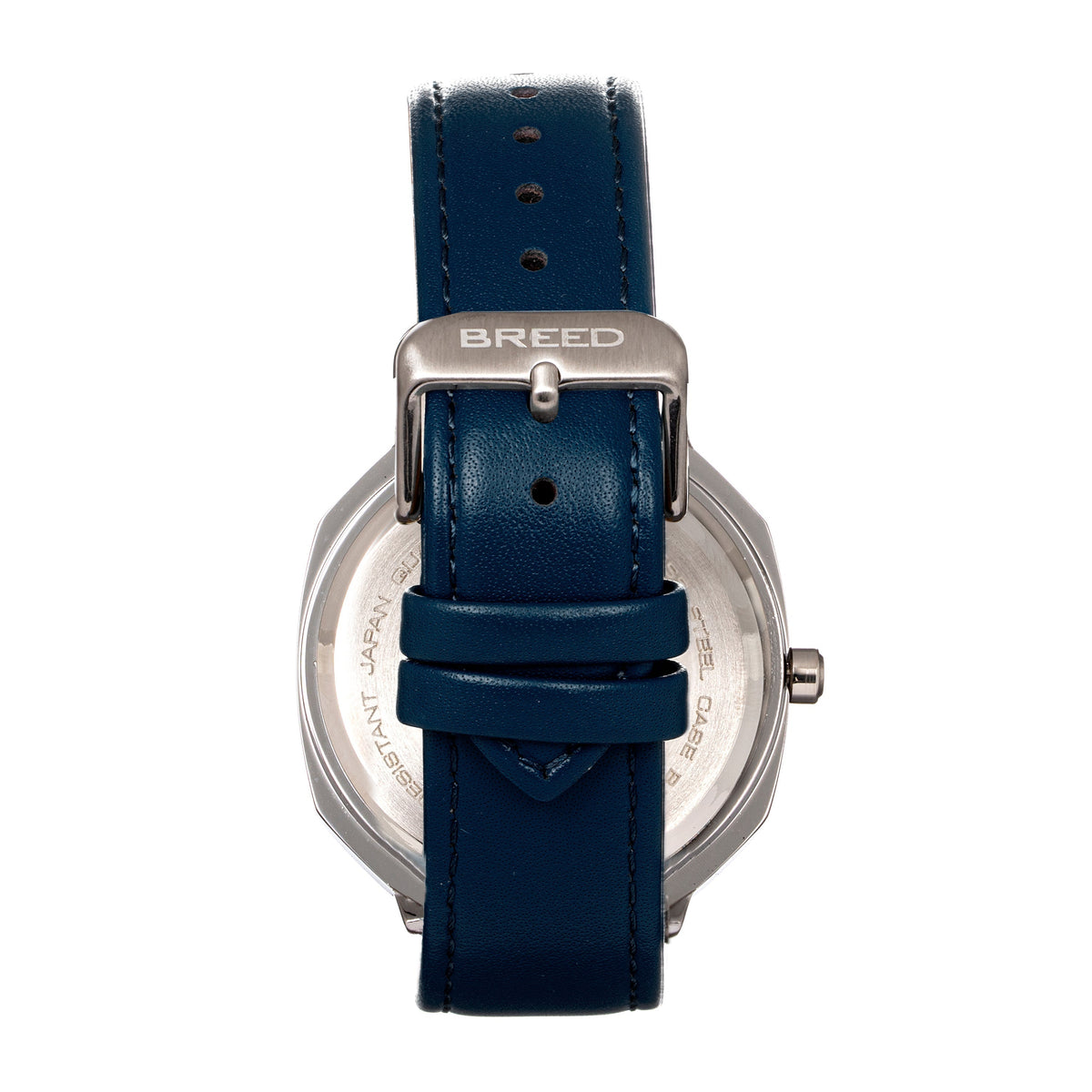 Breed Revolver Leather-Band Watch w/Day/Date - Navy