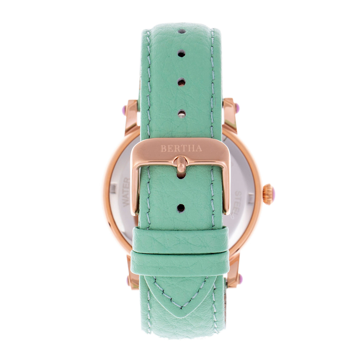 Bertha Betsy MOP Leather-Band Ladies Watch - Rose Gold/Mint