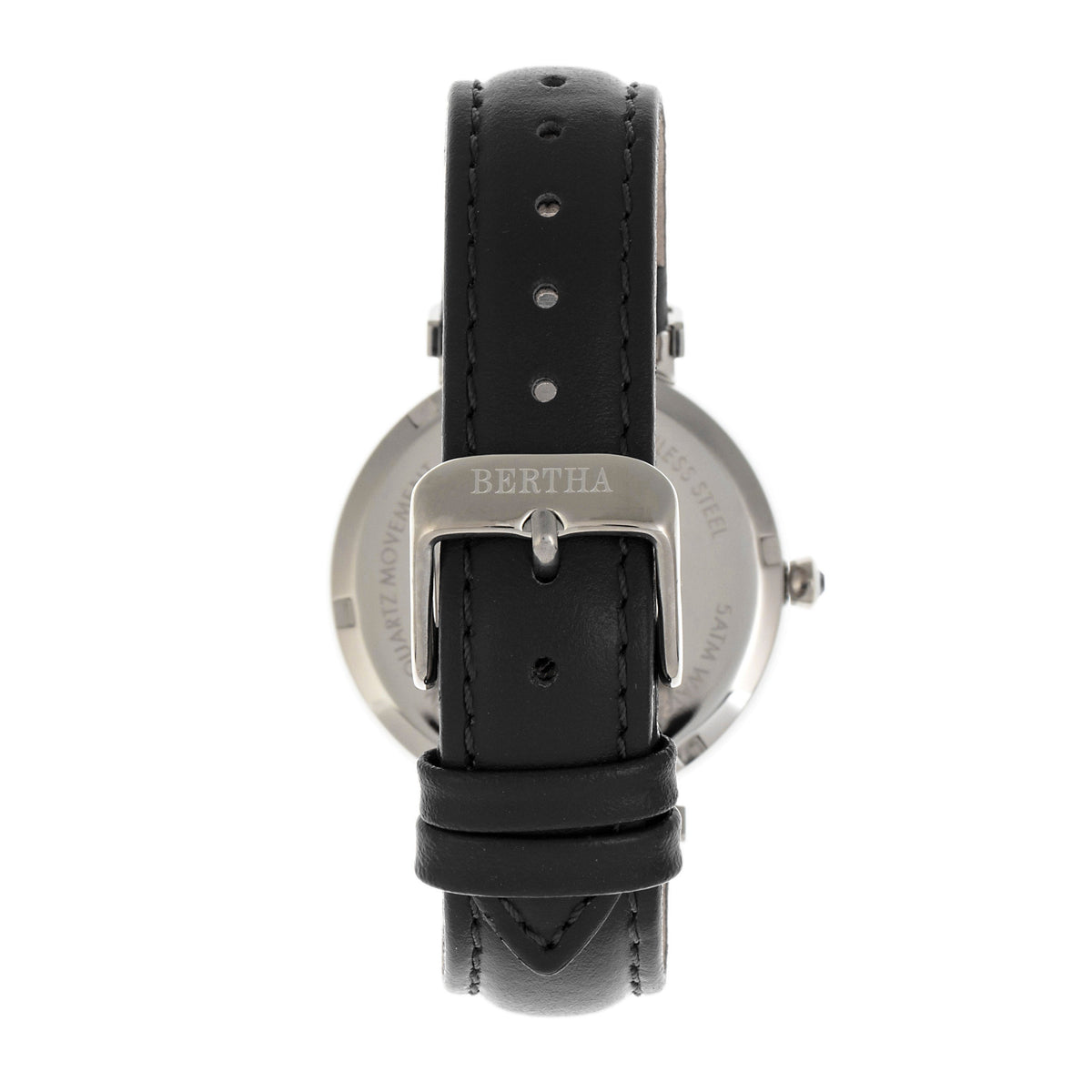 Bertha Emily Mother-Of-Pearl Leather-Band Watch - Silver/Black