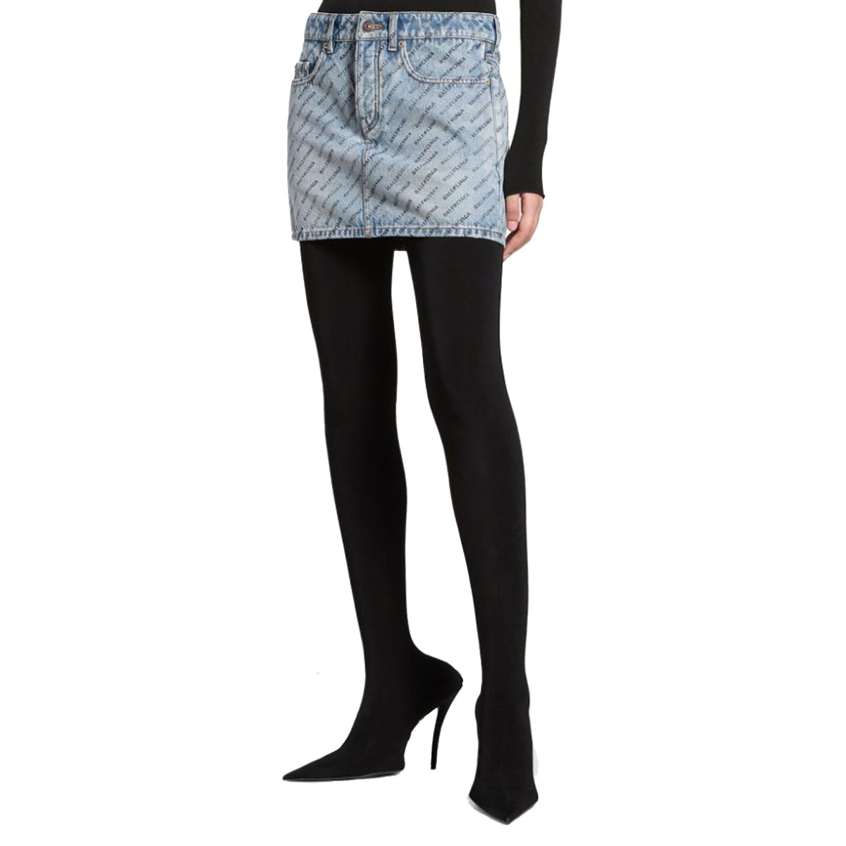 BALENCIAGA Logo Print Denim Skirt
