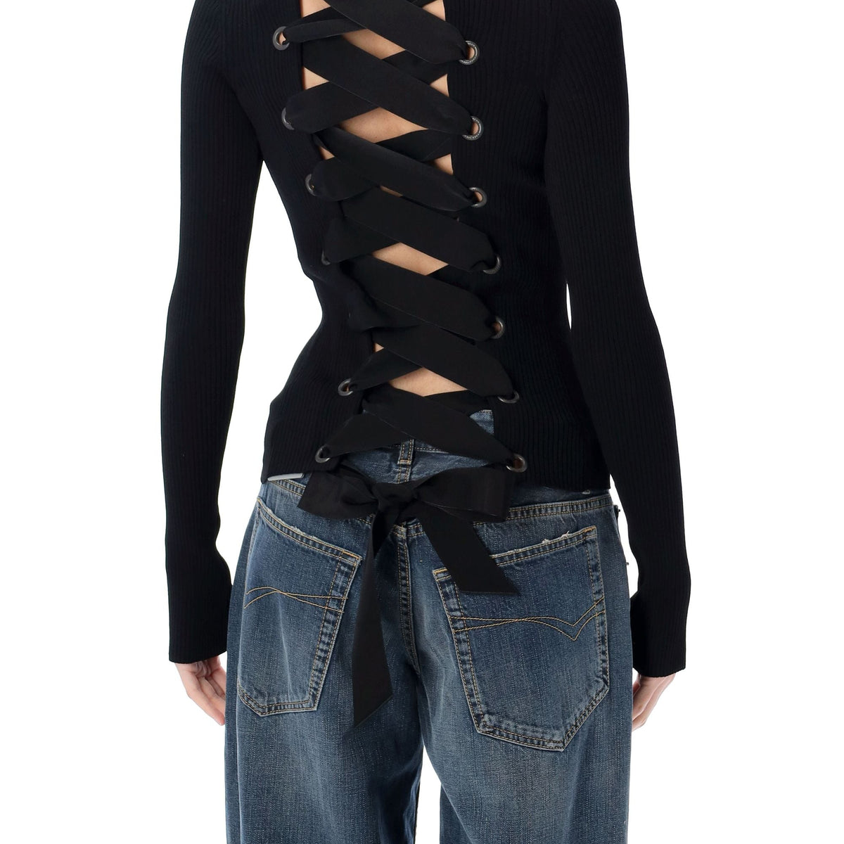 BALENCIAGA Lace-up Fitted Turtleneck Top - Size S