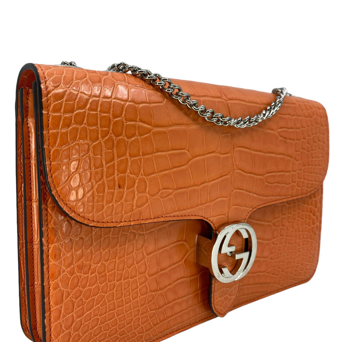 Gucci Coral Crocodile Interlocking GG Shoulder Bag