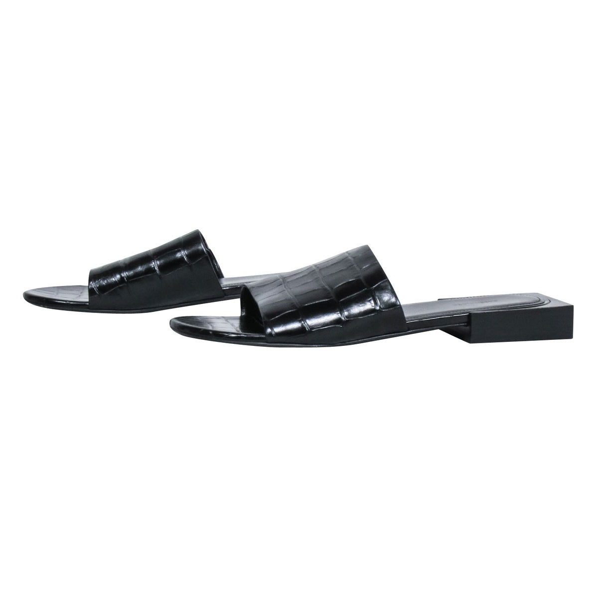 balenciaga - Black Croc Embossed Slide Sandals Sz 7.5