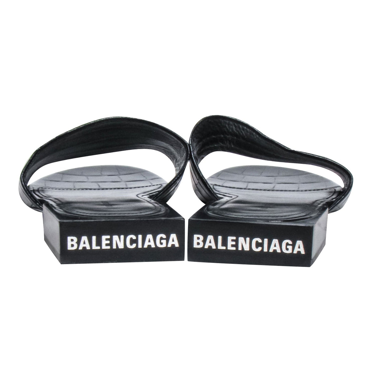 balenciaga - Black Croc Embossed Slide Sandals Sz 7.5