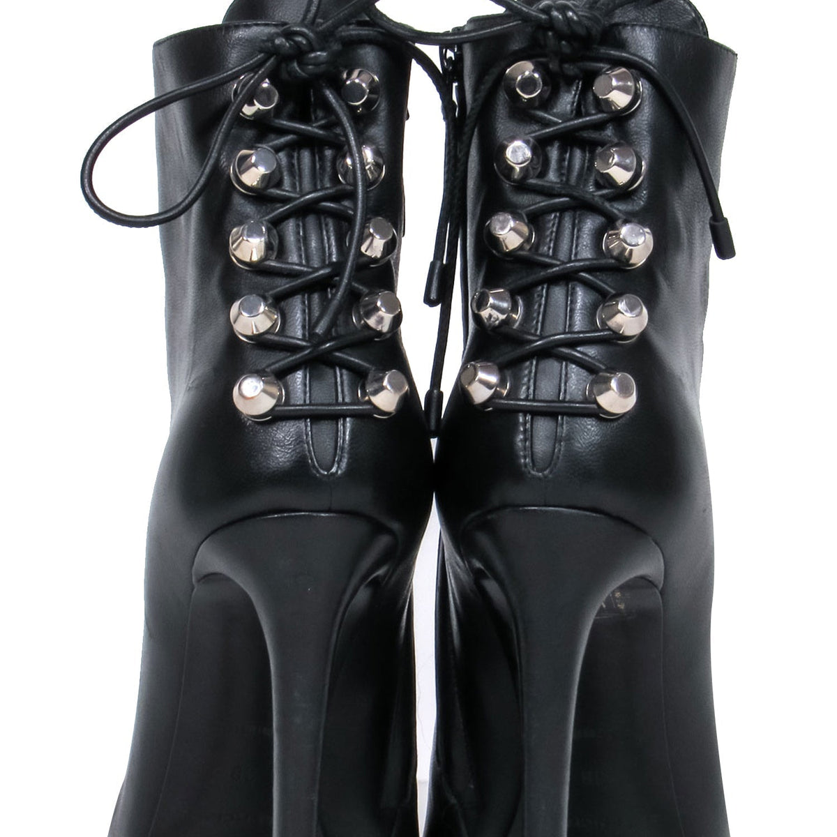balenciaga – Black Leather Pointy Toe Booties w/ Lace Up Back Sz 7.5