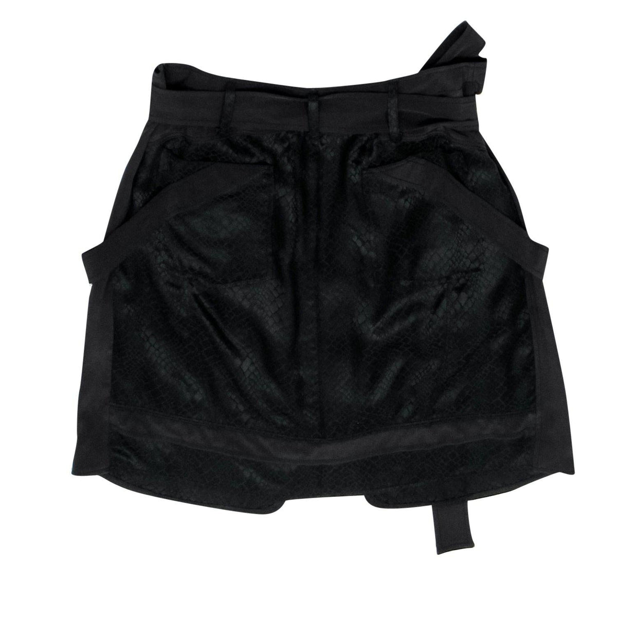 balenciaga - Black Reptile Embossed Belted Silk Miniskirt Sz 2
