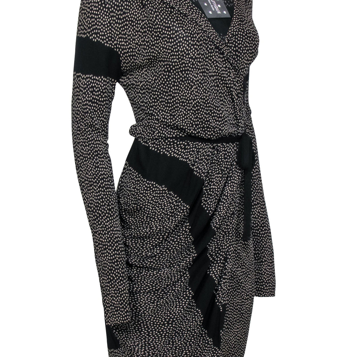 balenciaga - Black & Tan Polka Dot Wrap Dress Sz 6