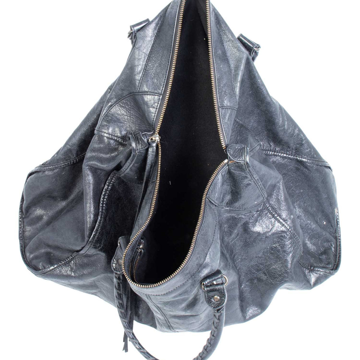 balenciaga Distressed Leather Classic Hardware City Duffle Bag Black