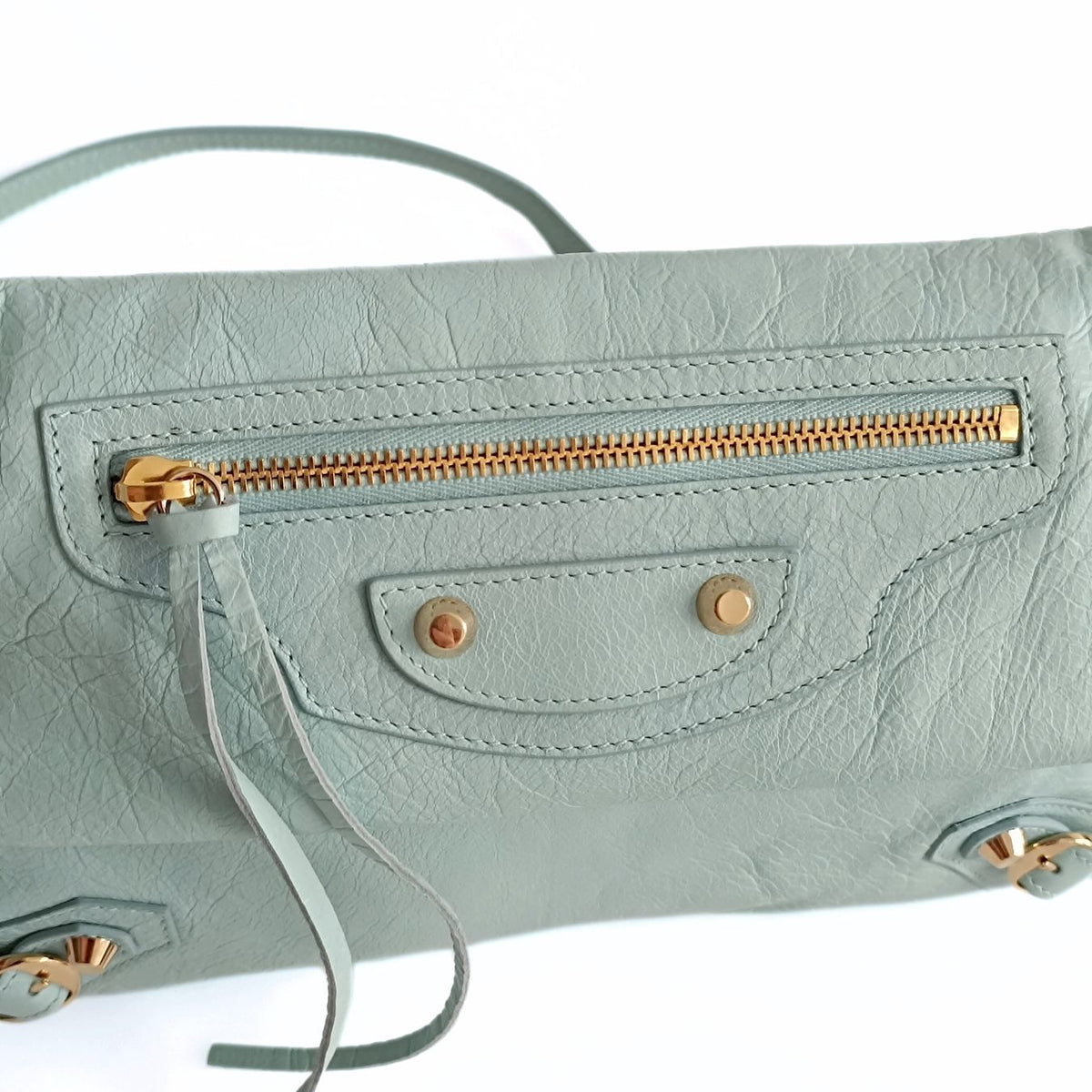 balenciaga balenciaga balenciaga Giant Clutch with shoulder strap in aqua green leather