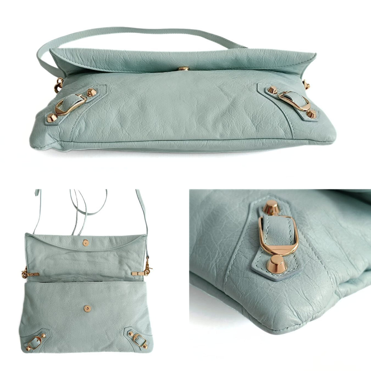 balenciaga balenciaga balenciaga Giant Clutch with shoulder strap in aqua green leather