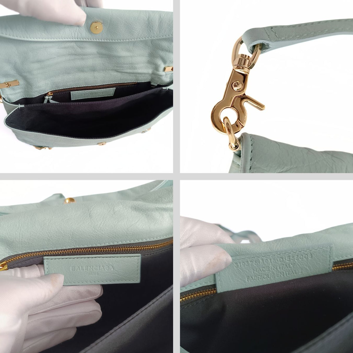 balenciaga Giant Clutch with shoulder strap in aqua green leather