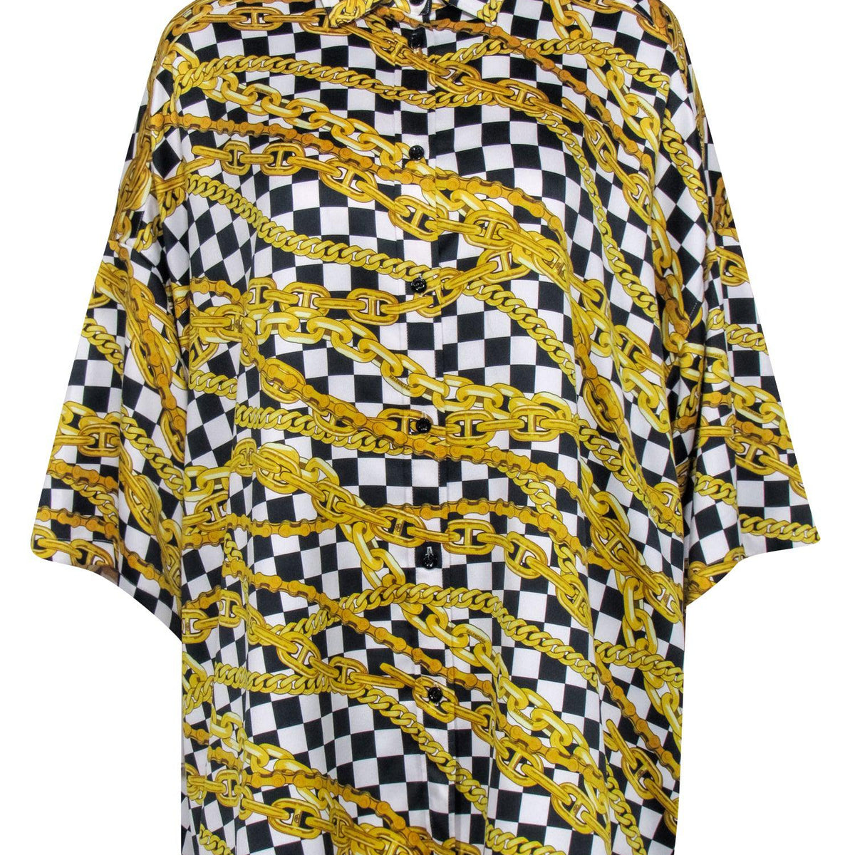 balenciaga - Gold, Black, & White Checkered Chain Print Top Sz 4