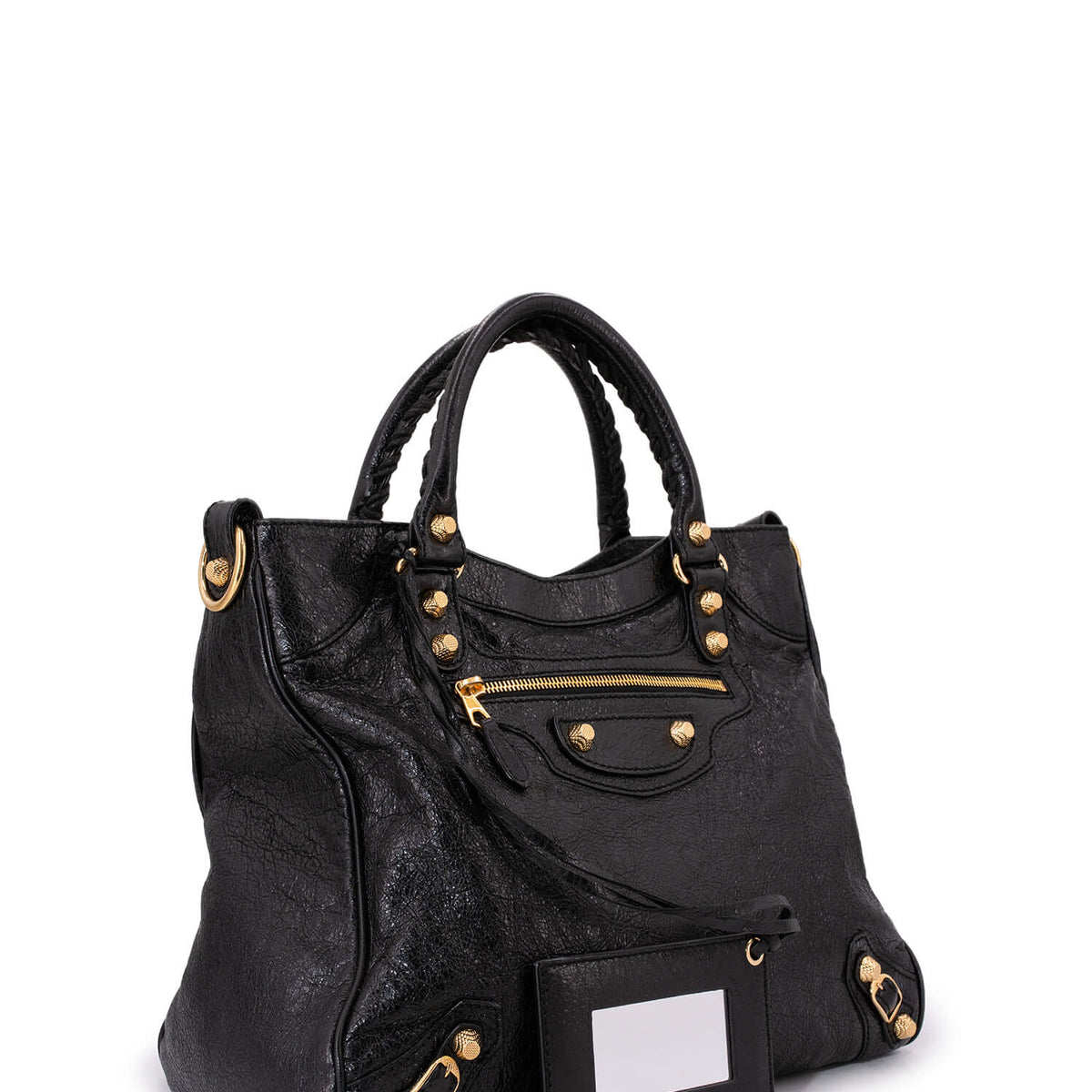 balenciaga Leather Gold City Shoulder Bag Black