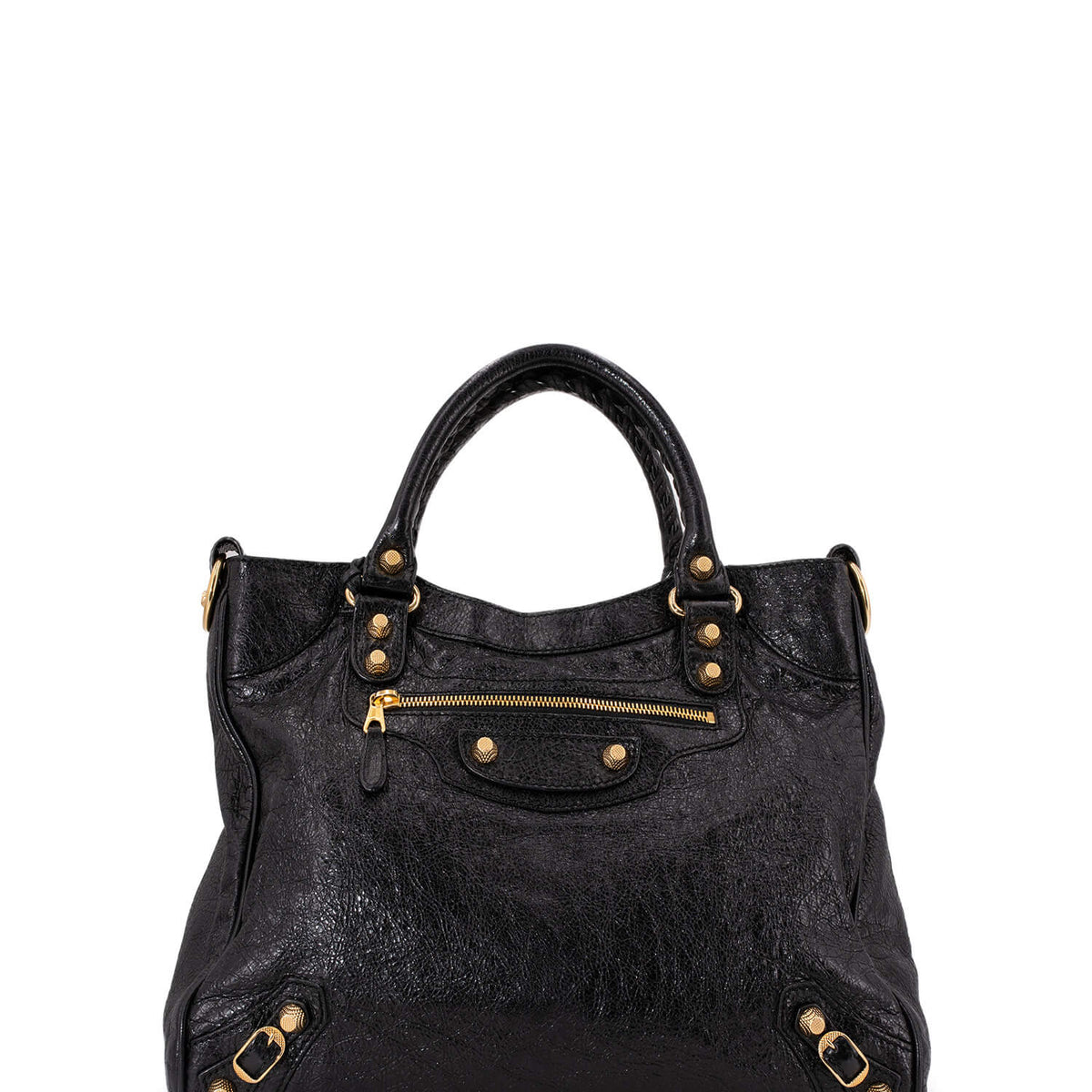 balenciaga Leather Gold City Shoulder Bag Black