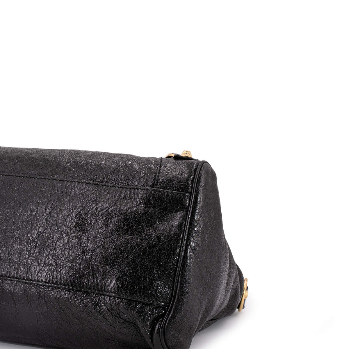 balenciaga Leather Gold City Shoulder Bag Black
