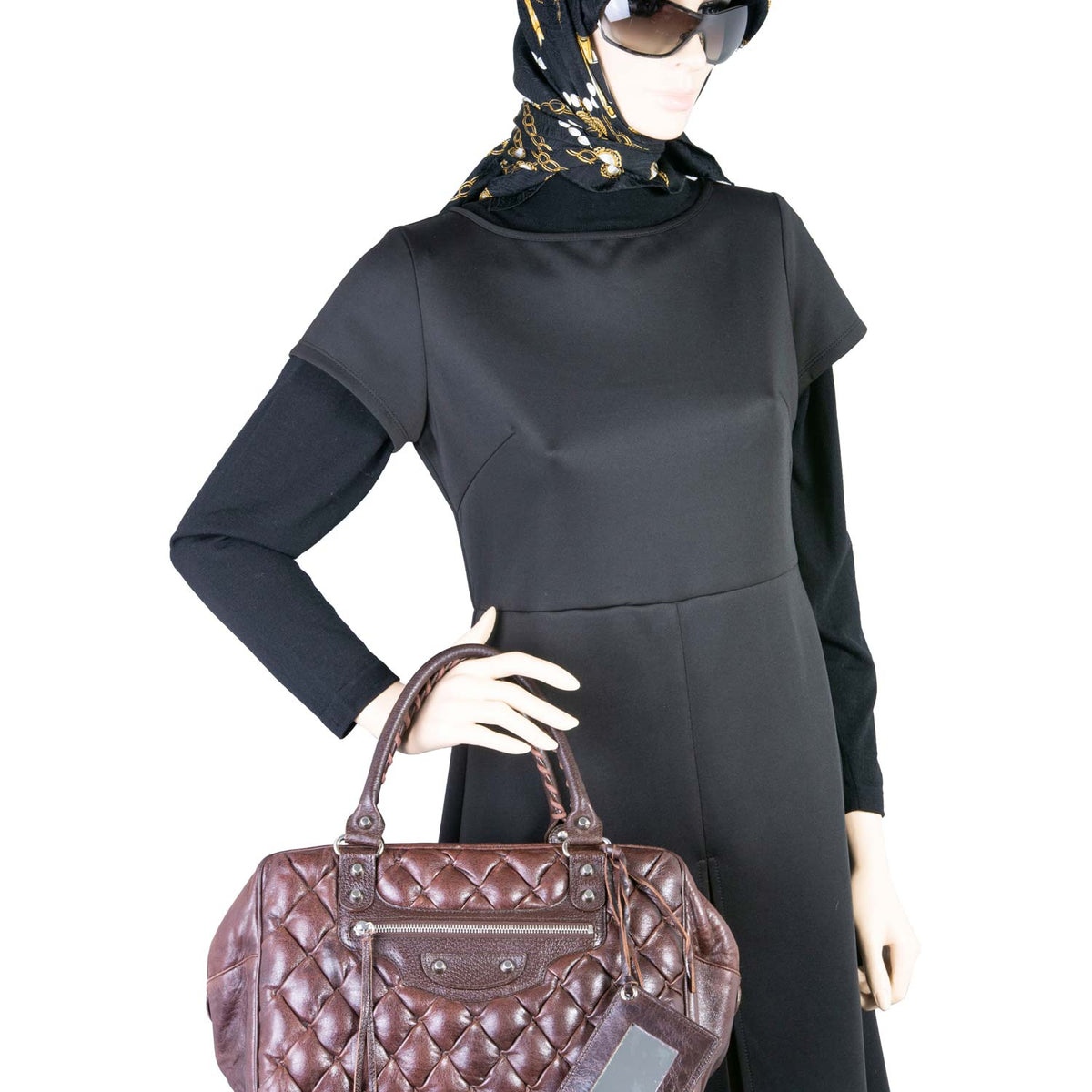 balenciaga Motocross Classic Matelasse Handle Bag Brown