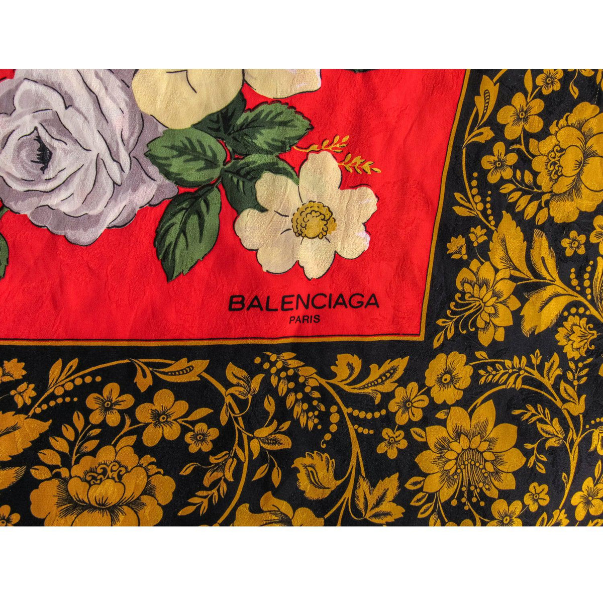 balenciaga - Red Floral Silk Square Scarf