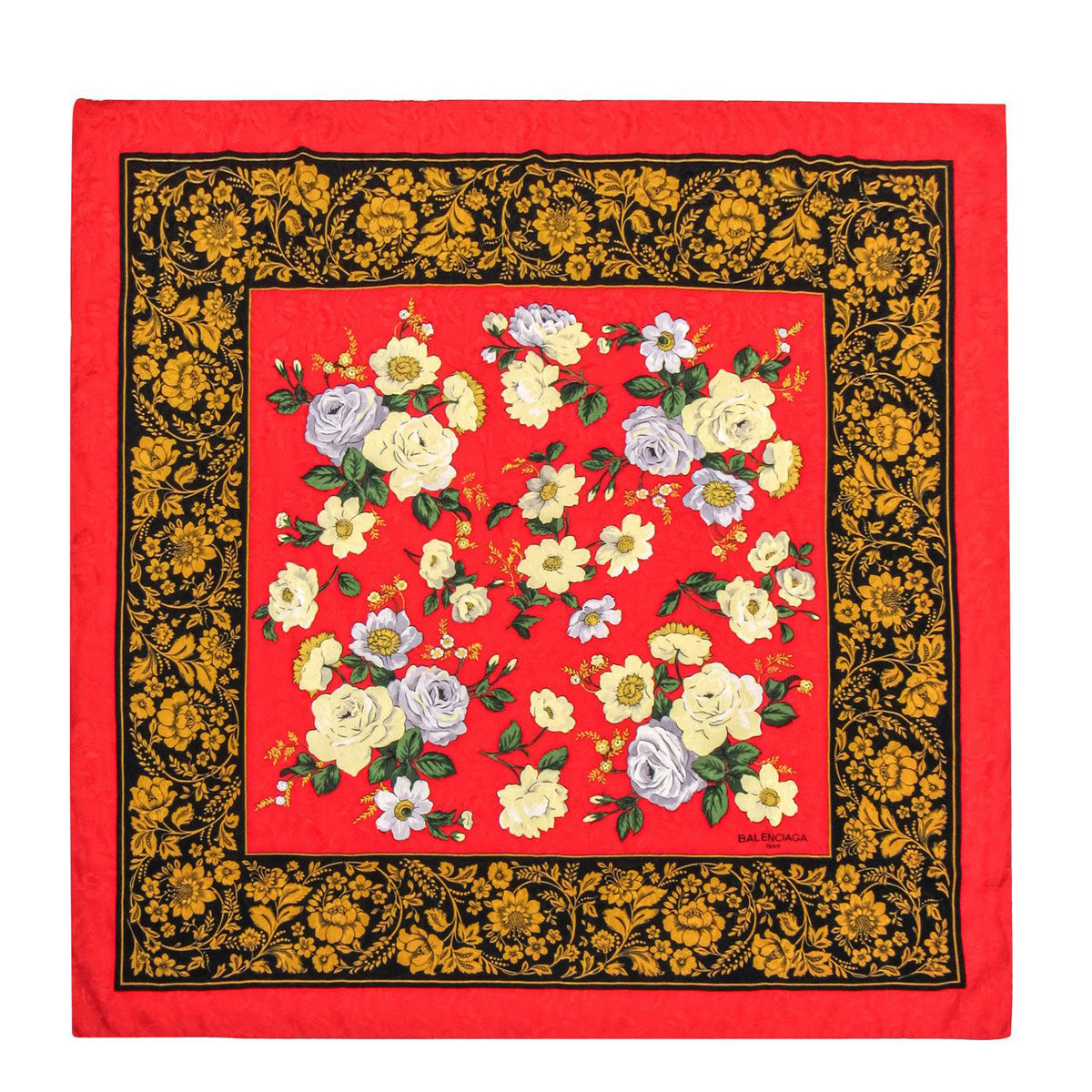 balenciaga - Red Floral Silk Square Scarf