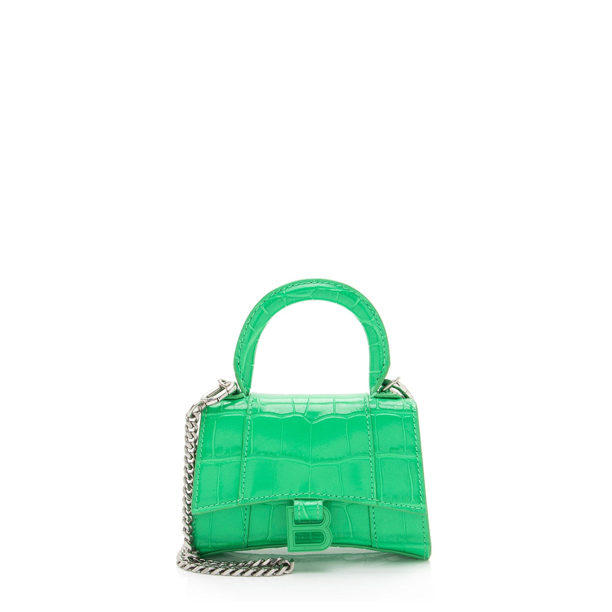 Balenciaga Shiny Croc Embossed Calfskin Hourglass Super Nano Top Handle Bag (SHF-c6OAtN)