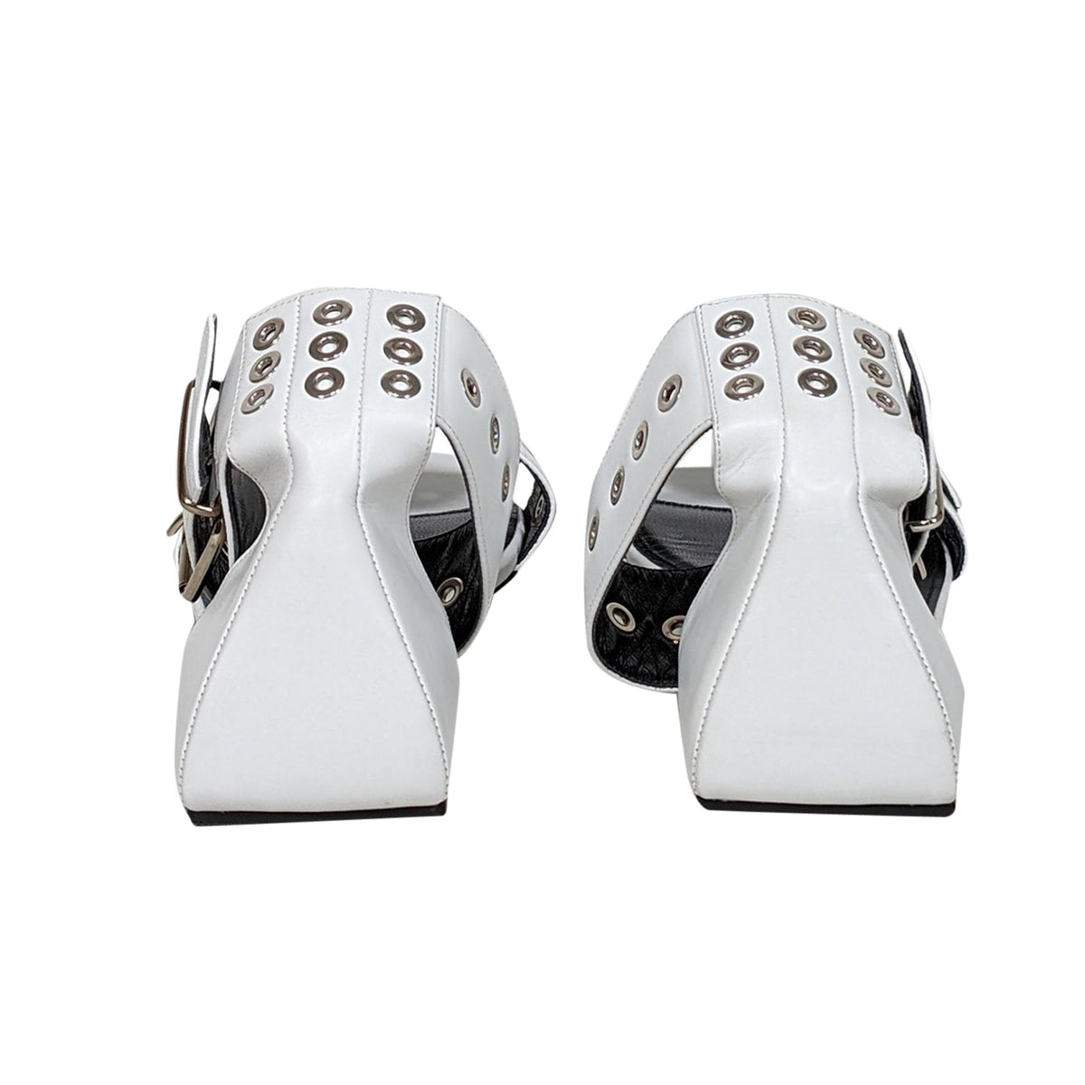 balenciaga - White Leather Strappy Buckle Detail Sandals Sz 10