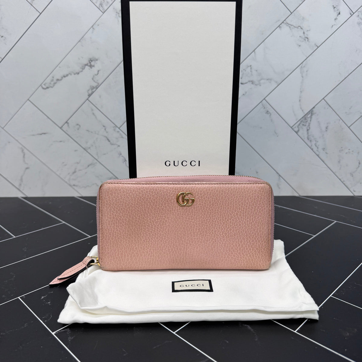 Gucci Pink Marmont Leather Zippy Wallet