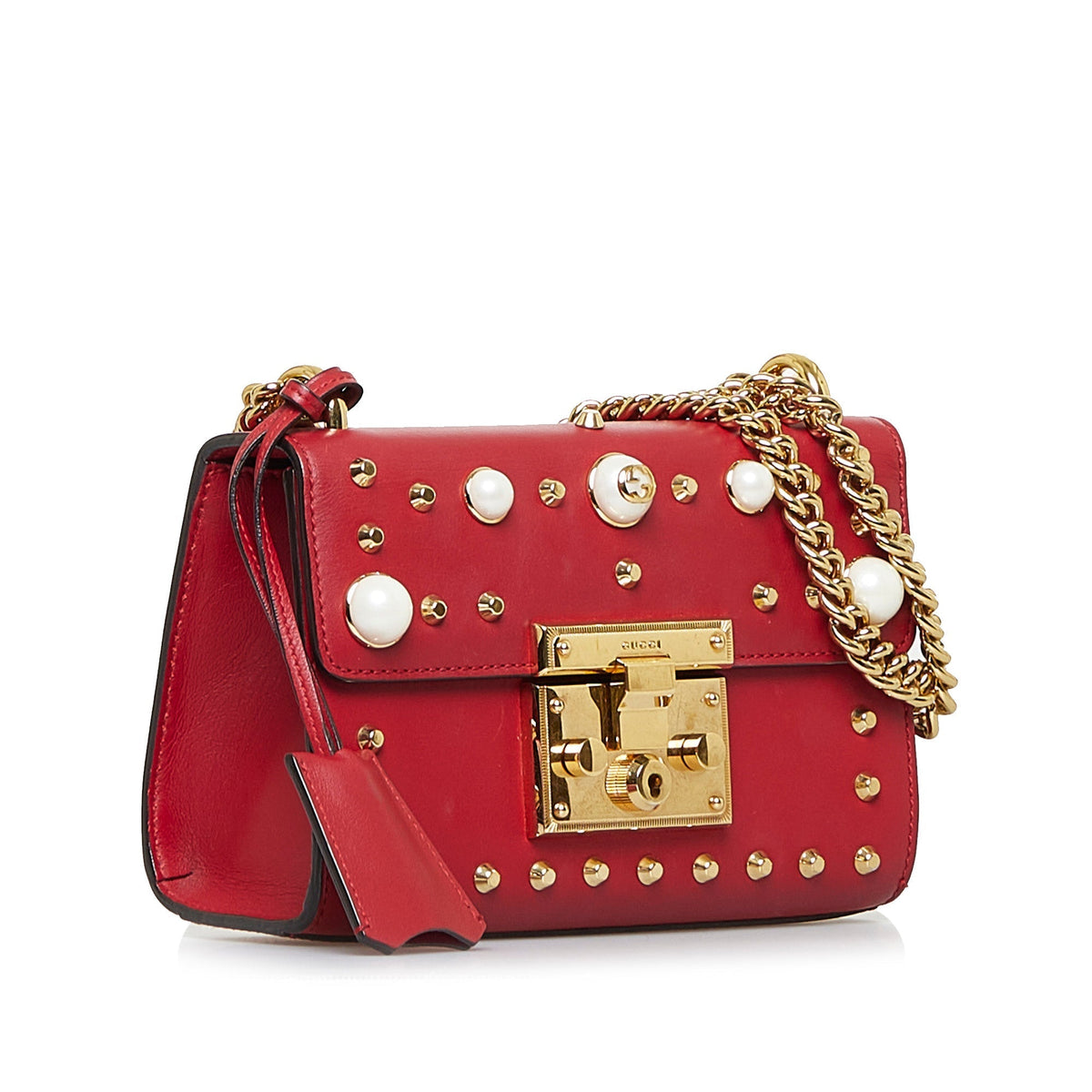GUCCI Pearl Studded Padlock Shoulder Bag
