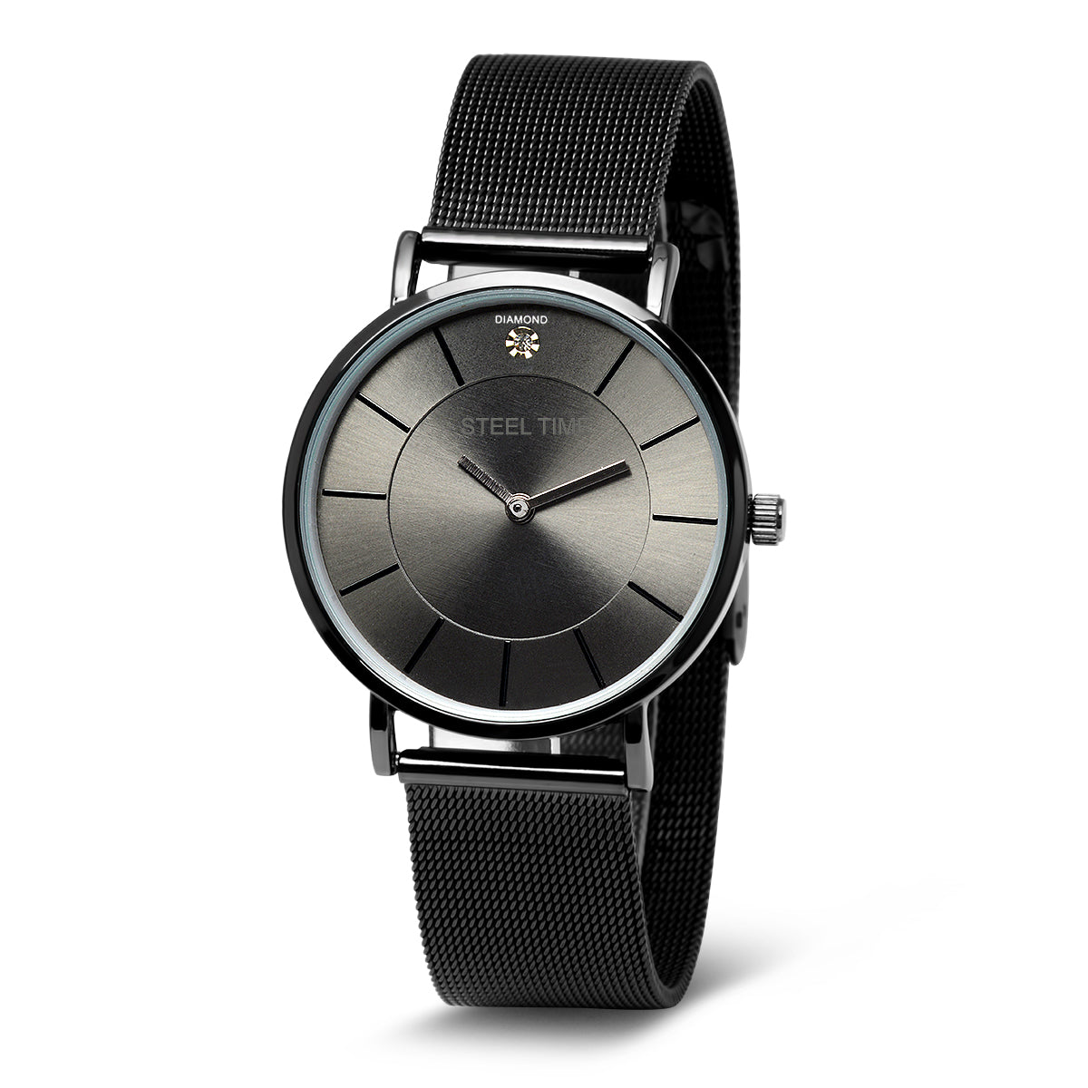 Black Midnight Mesh Banded Watch *+ Genuine Diamond