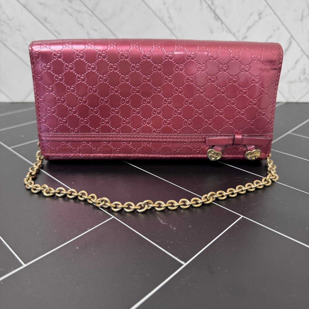 Gucci Metallic GG Pink Wallet on Chain