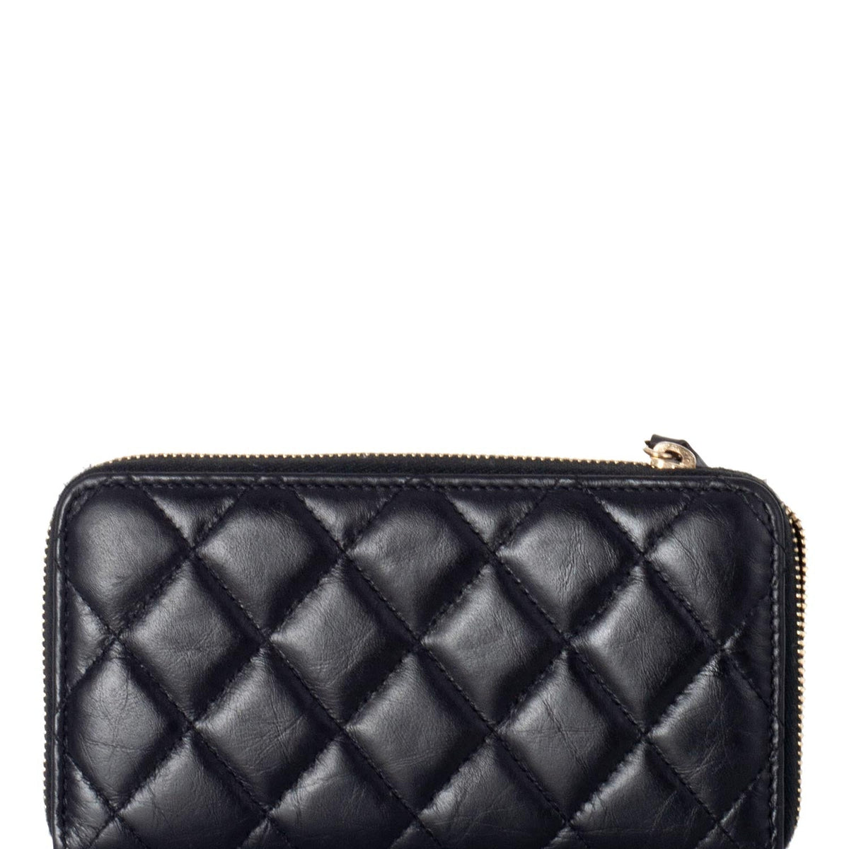 Top Quality Chanel Quilted Leather Lucky Charms Reissue Zip Around Wallet Black