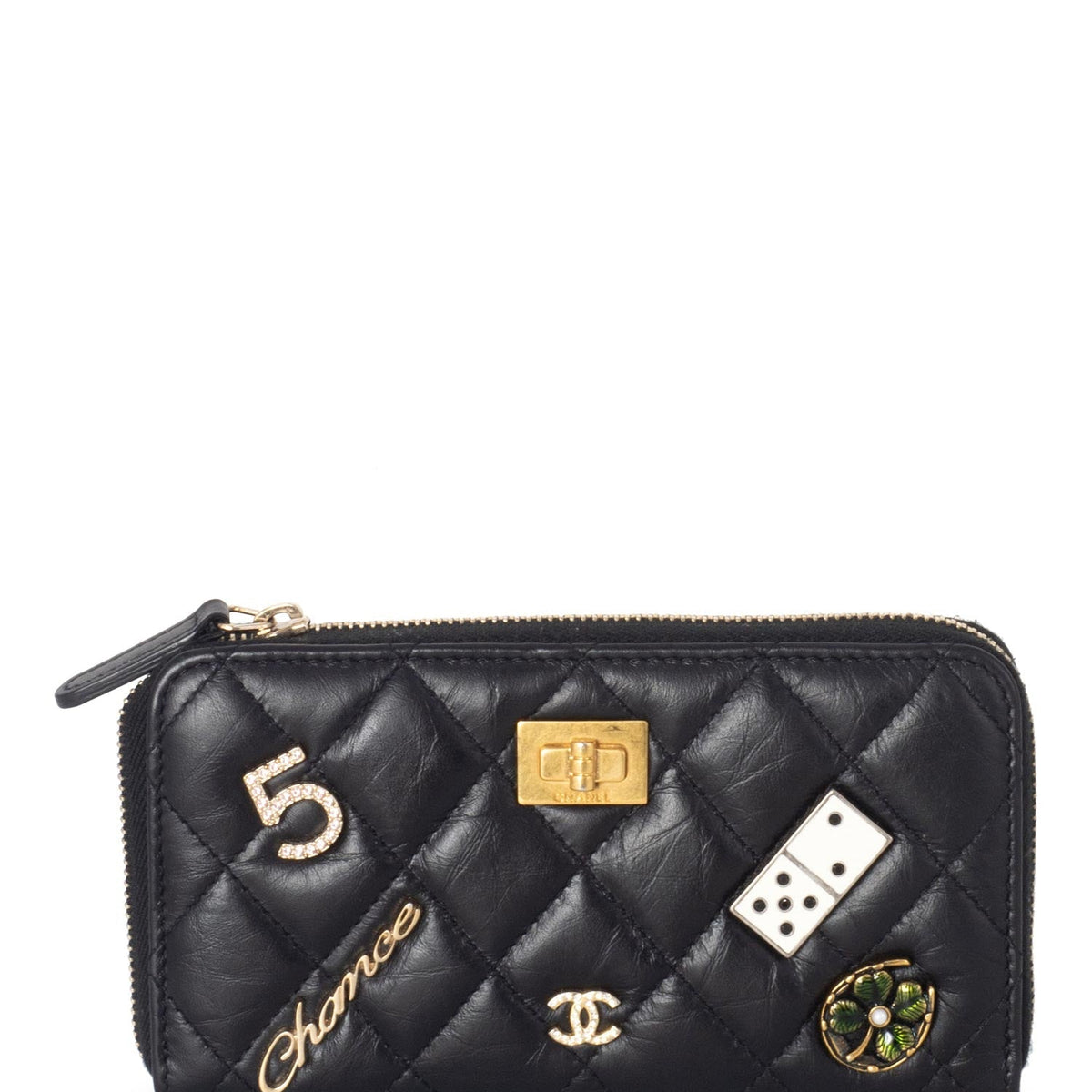 Top Quality Chanel Quilted Leather Lucky Charms Reissue Zip Around Wallet Black