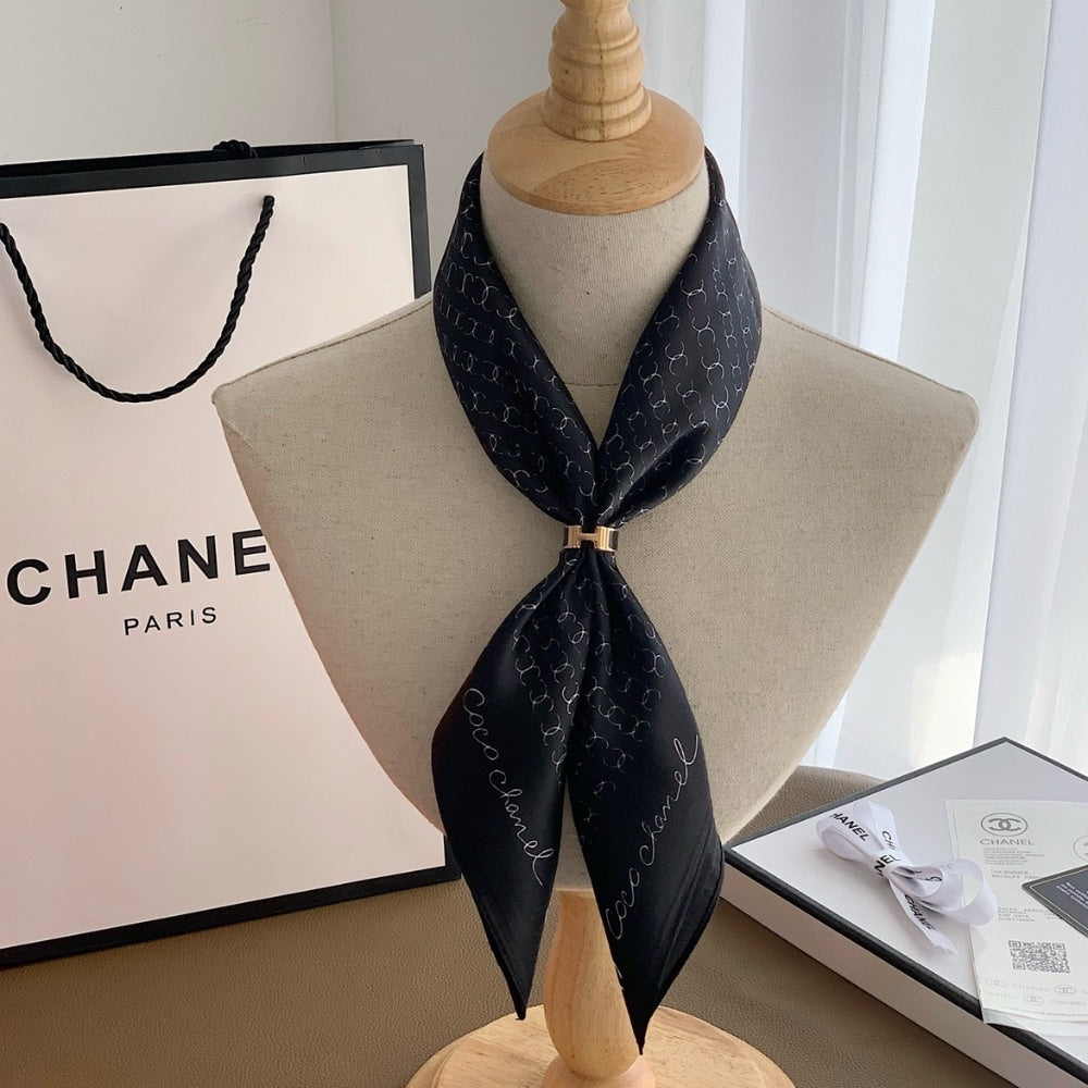 CC COCO SIGNATURE SILK SCARF IN BLACK 70CM