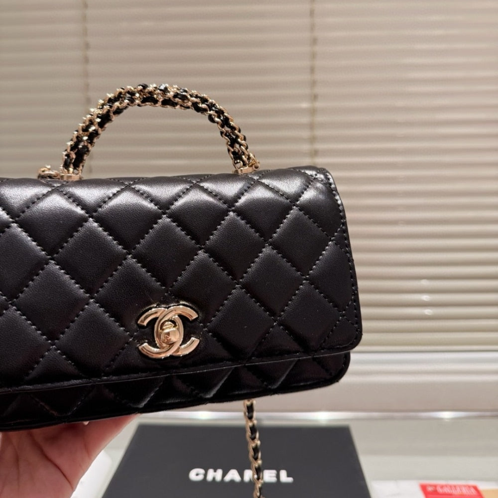 CC CLASSIC MINI FLAP WITH CHAIN HANDLE BLACK 19CM