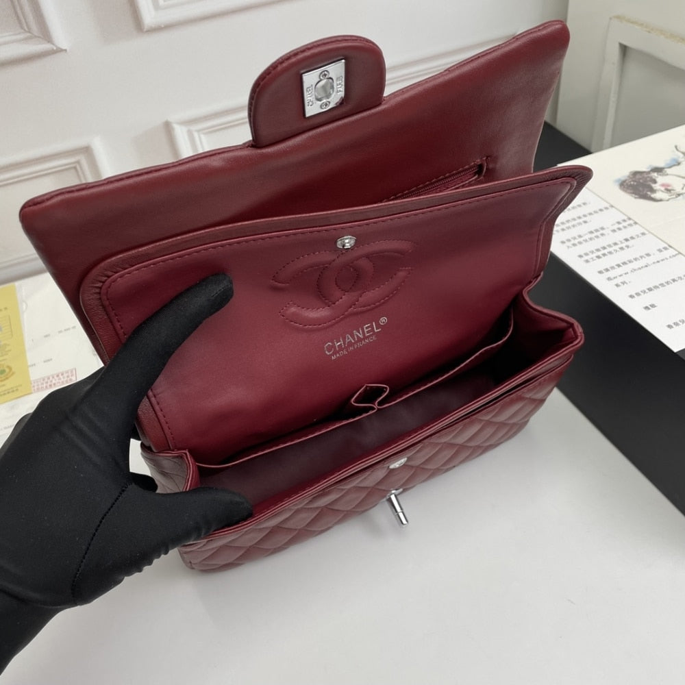 CC CLASSIC DOUBLE FLAP BAG PLUM RED 25CM