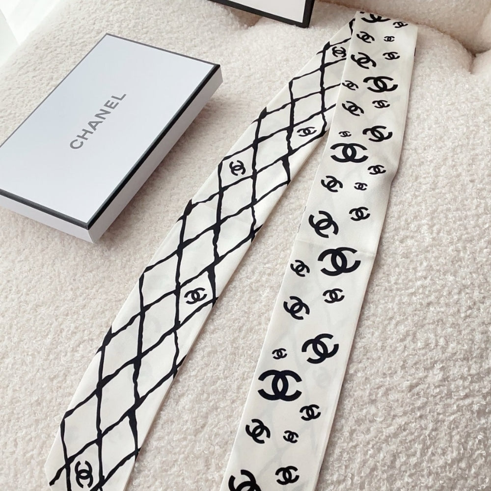 CC SILK CC SLIM BANDEAU SCARF WHITE 120CM