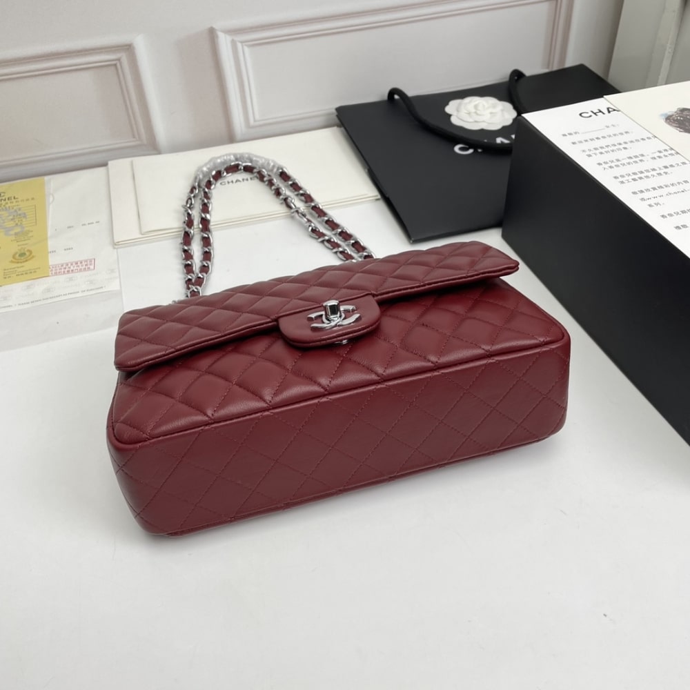 CC CLASSIC DOUBLE FLAP BAG PLUM RED 25CM