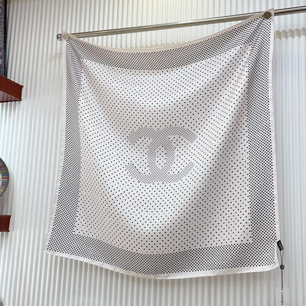 CC POLKA DOT PATTERN SILK SCARF IN WHITE 90CM