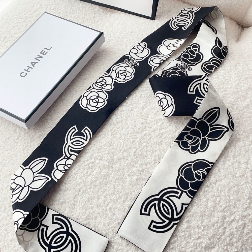 CC SILK CC CAMELLIA SLIM BANDEAU ECRU BLACK 120CM