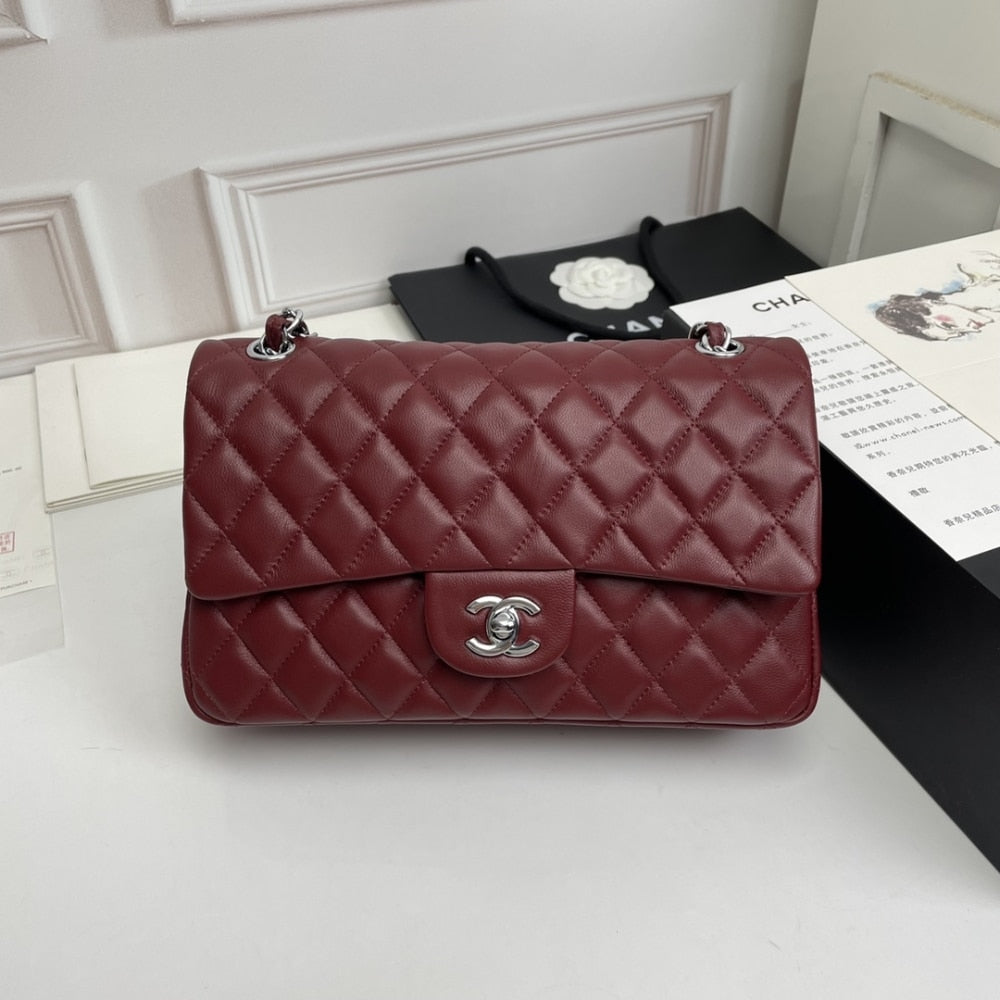 CC CLASSIC DOUBLE FLAP BAG PLUM RED 25CM