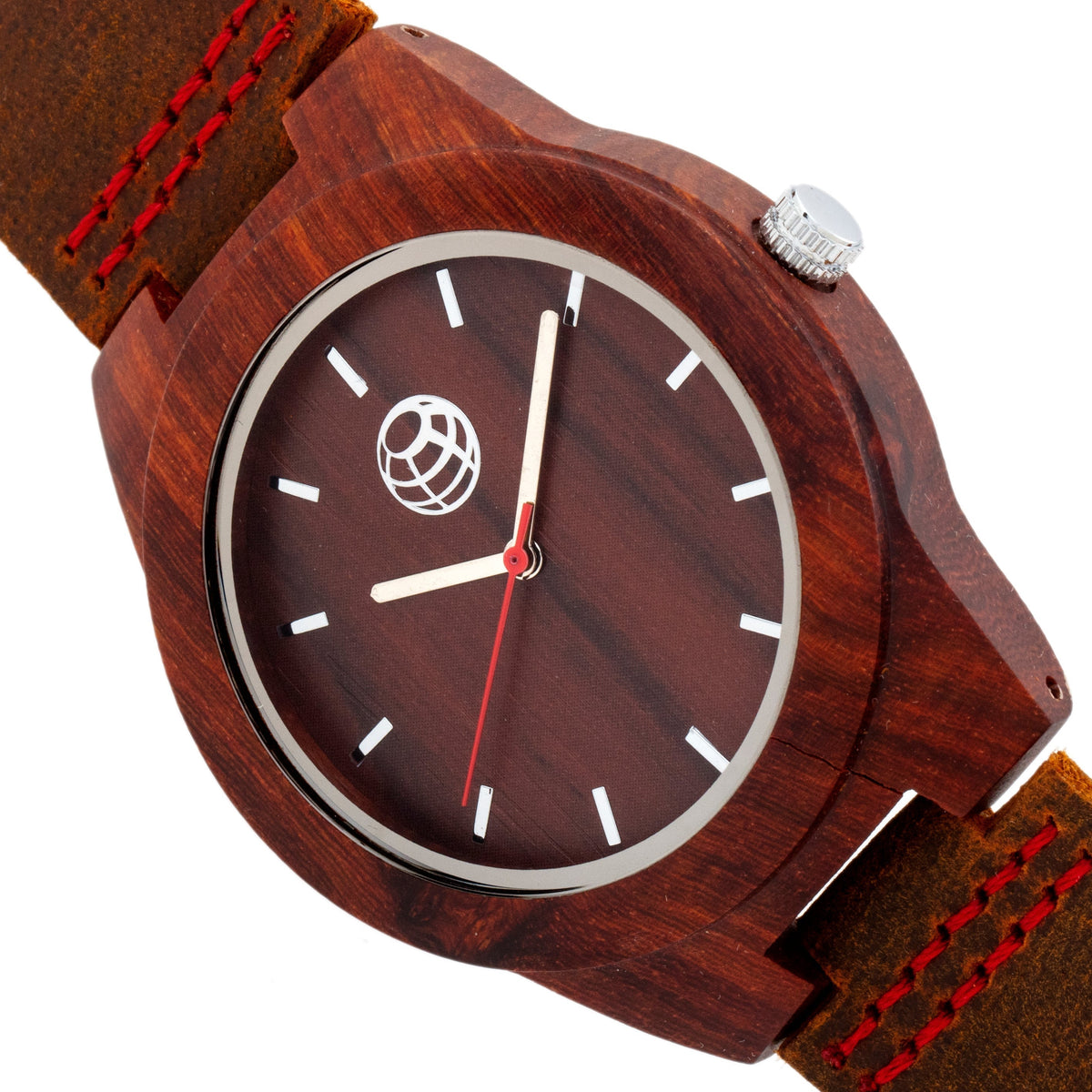 Earth Wood Aztec Leather-Band Watch - Red