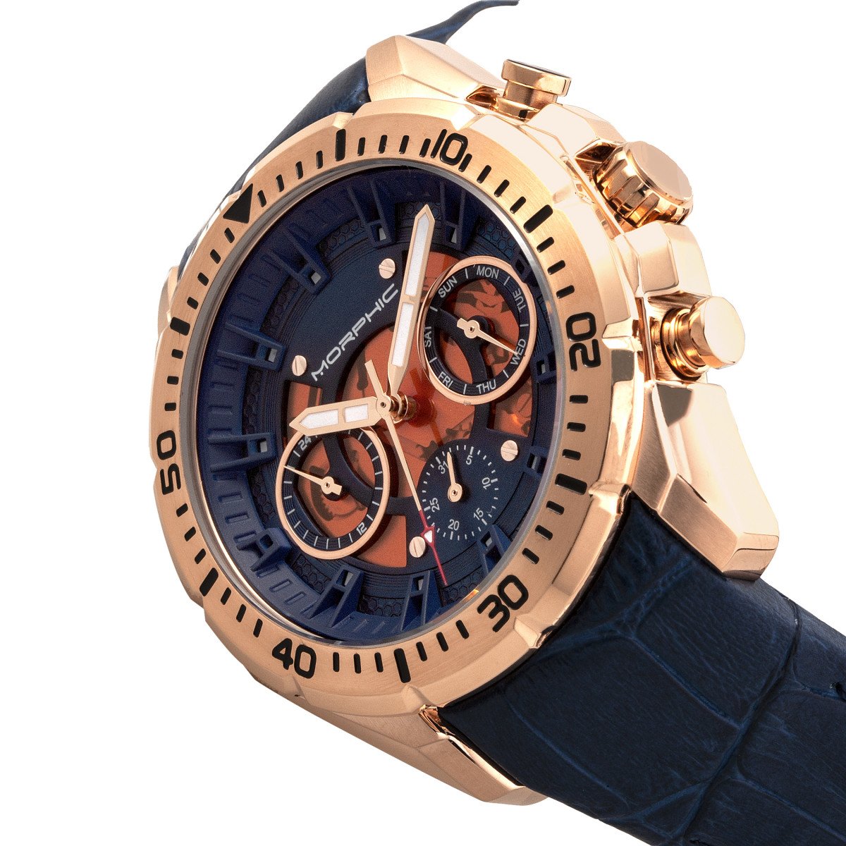 Morphic M66 Series Skeleton Dial Leather-Band Watch w/ Day/Date