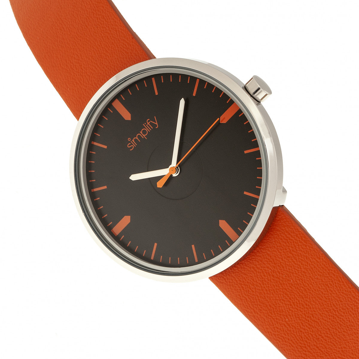Simplify The 4500 Leather-Band Watch - Silver/Orange