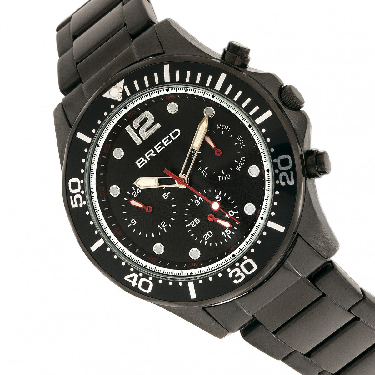Breed Pegasus Bracelet Watch w/Day/Date  - Black