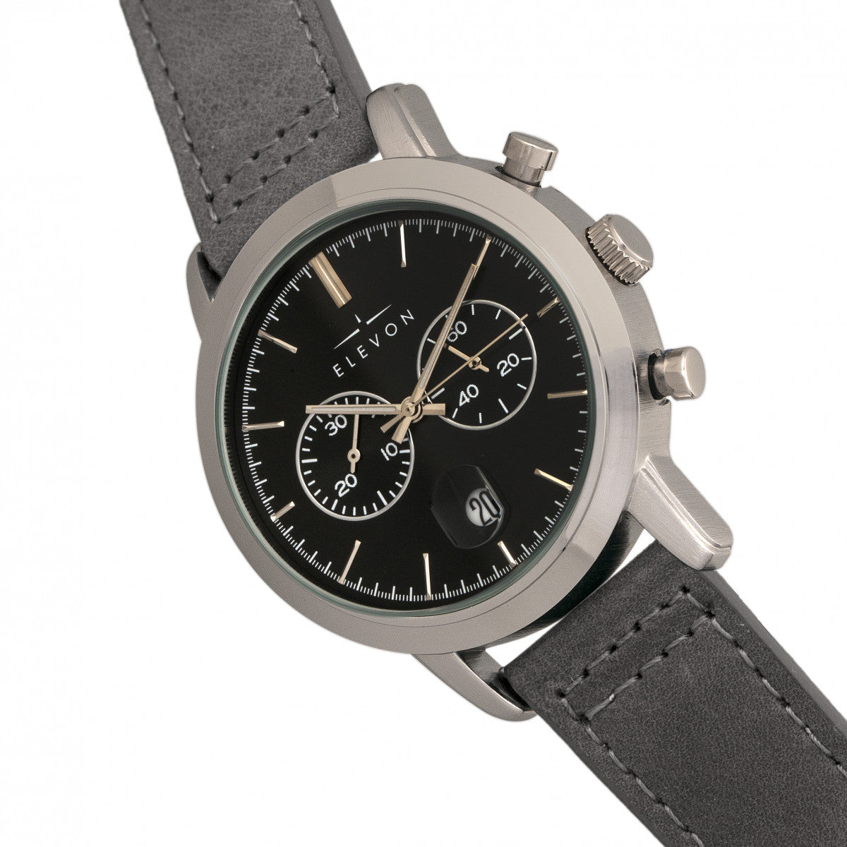 Elevon Langley Chronograph Leather-Band Watch w/ Date - Black/Grey