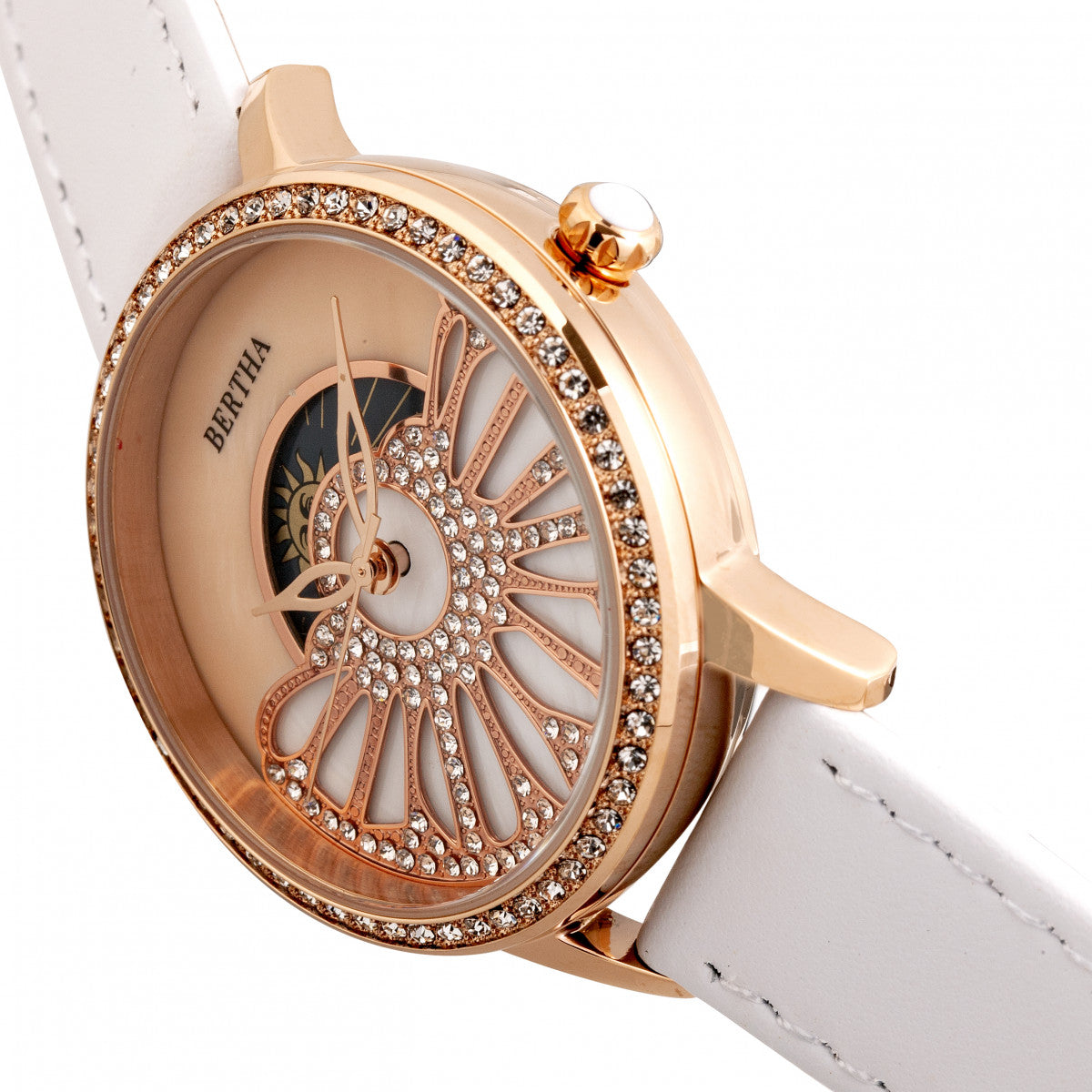 Bertha Adaline Mother-Of-Pearl Leather-Band Watch - White