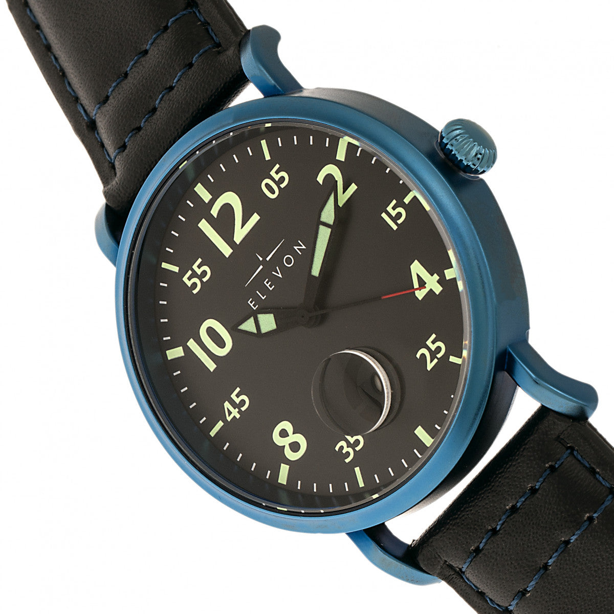 Elevon Von Braun Leather-Band Watch w/Date - Blue/Black