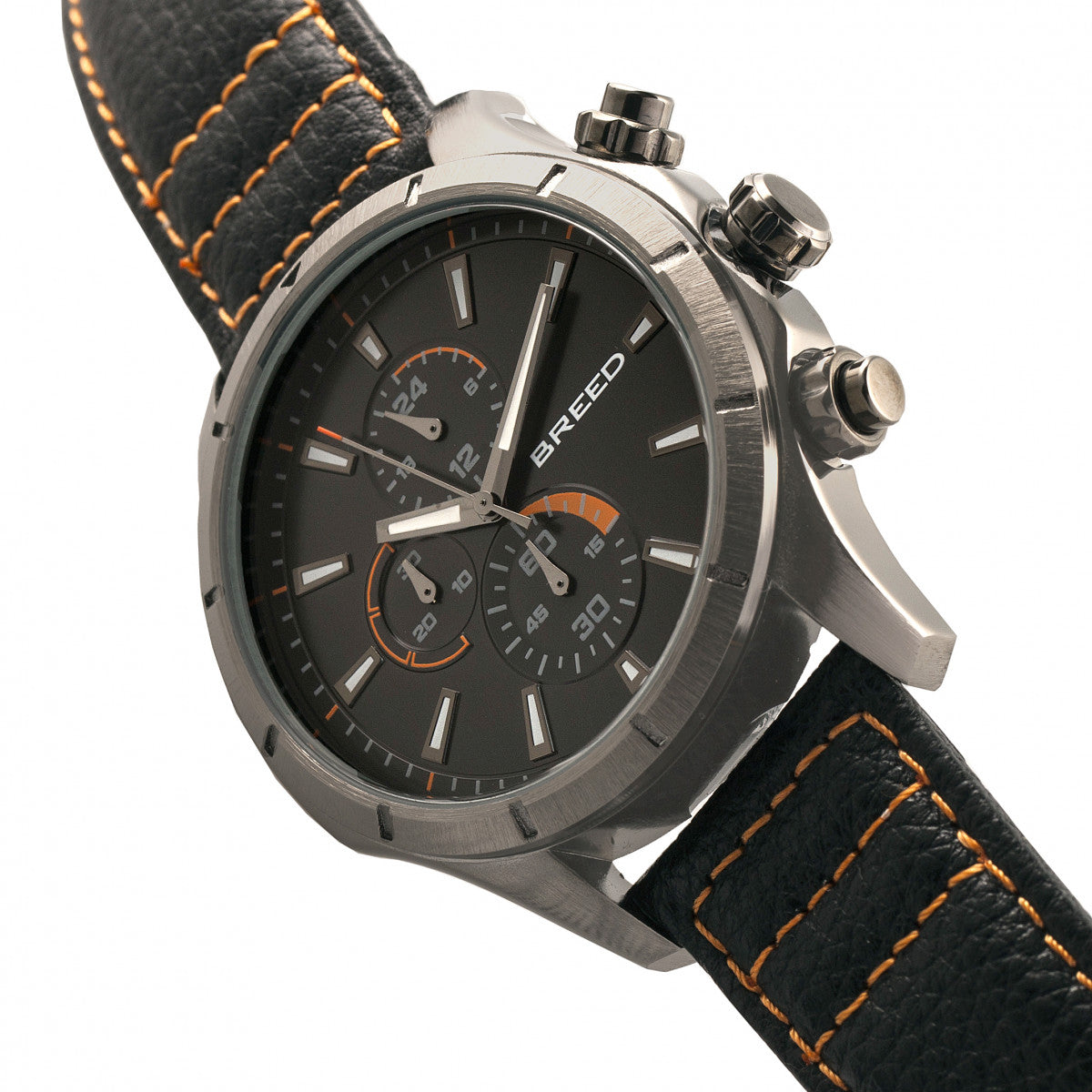 Breed Lacroix Chronograph Leather-Band Watch - Gunmetal/Orange