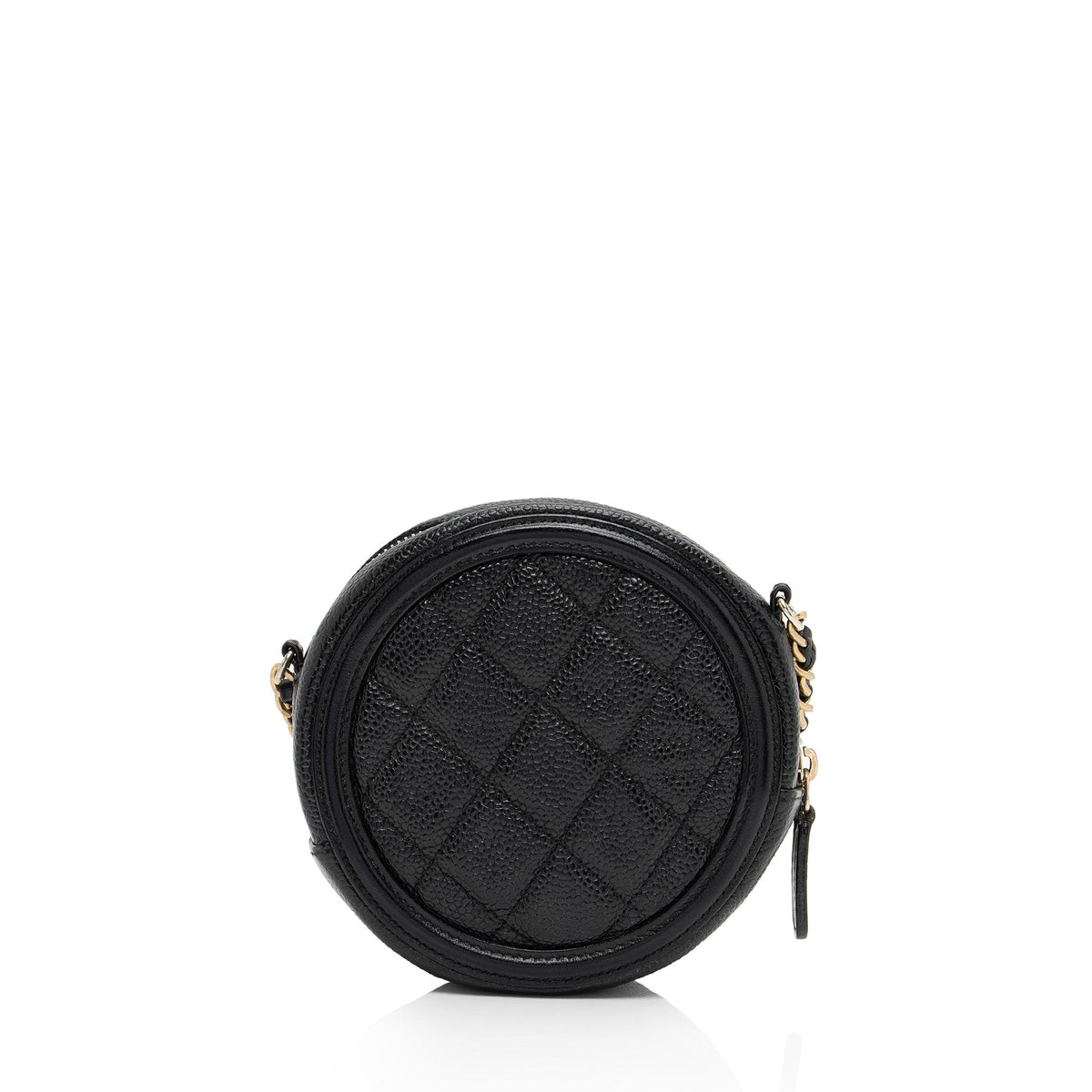 Chanel Caviar Leather CC Filigree Round Clutch with Chain (SHF-lxEJd2)