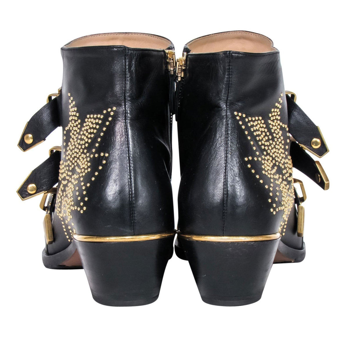 Chloe - Black Leather Gold Studded "Susanna" Booties Sz 11